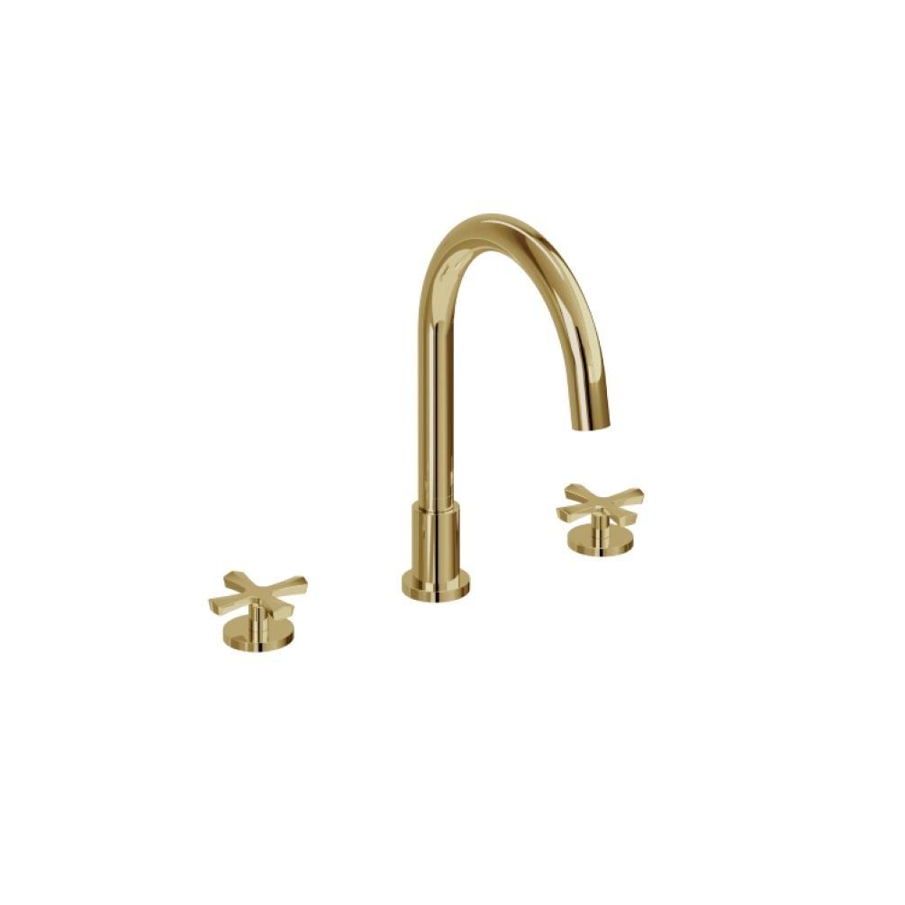 Image Cutout of Burlington Riviera Gold 3 Tap Hole Bath Mixer with white background