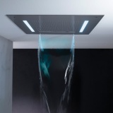 Product Lifestyle image of the Crosswater Tranquil 500 Chromotherapy Brushed Stainless Steel Recessed Shower Head