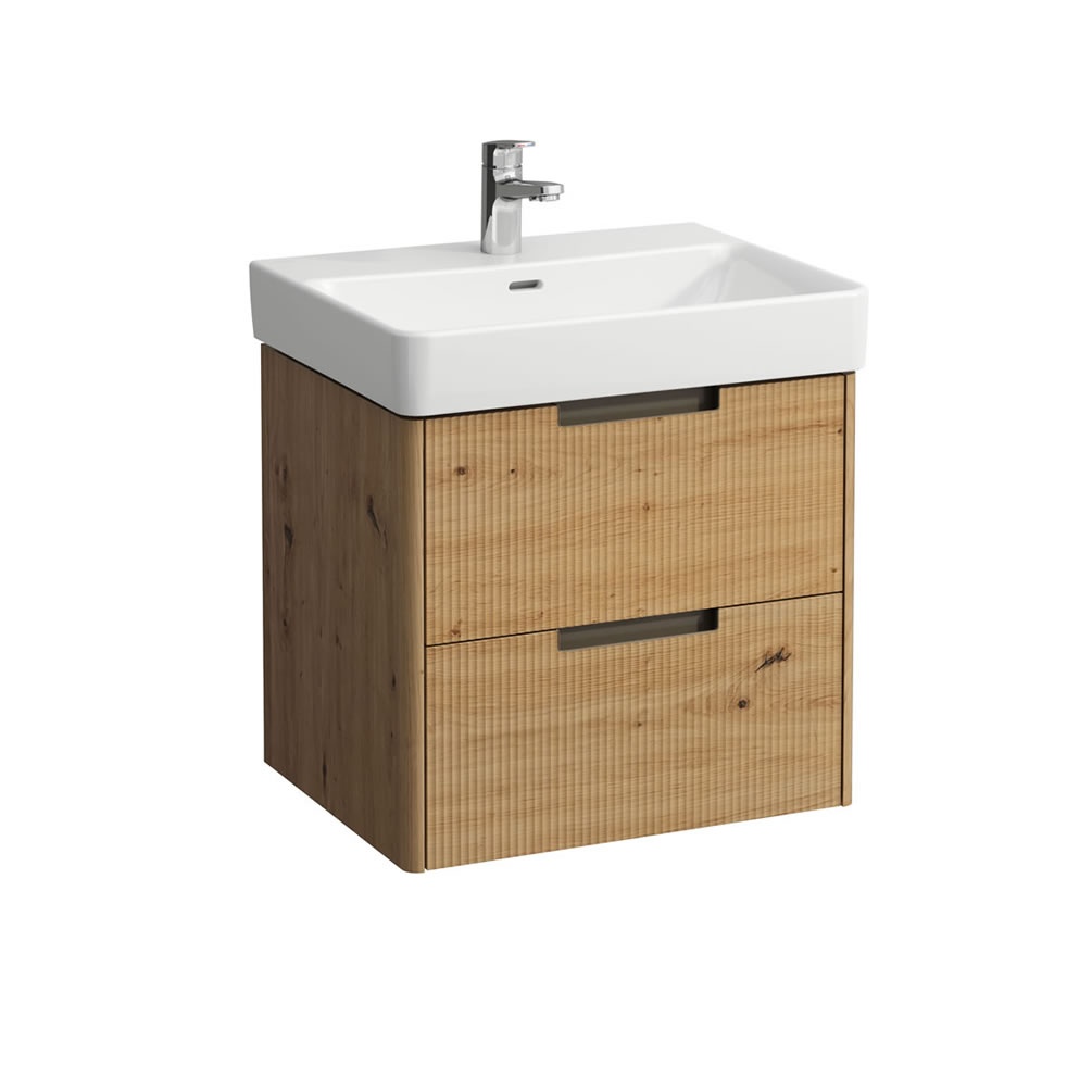 Cutout image of Laufen Juna Wild Oak 600mm Wall-Hung Vanity Unit & Basin