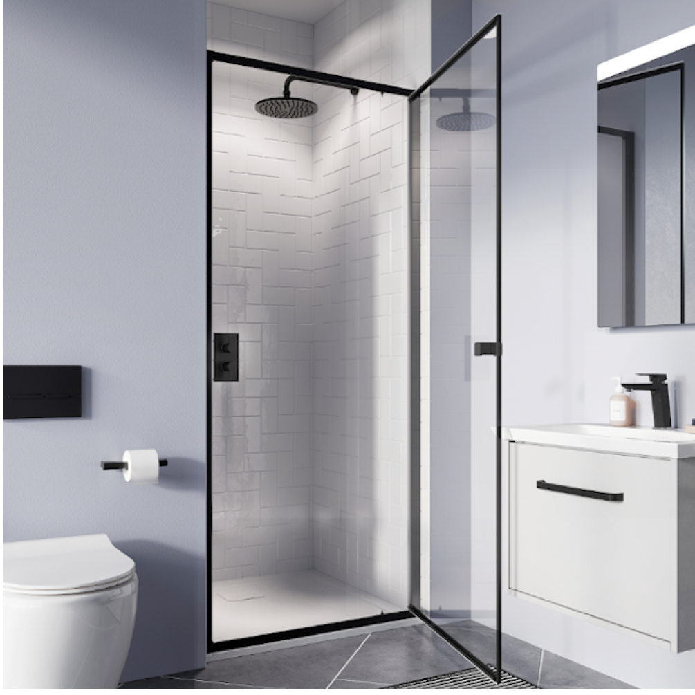 Photo of Crosswater Clear 6 Matt Black Pivot Shower Door in Recess
