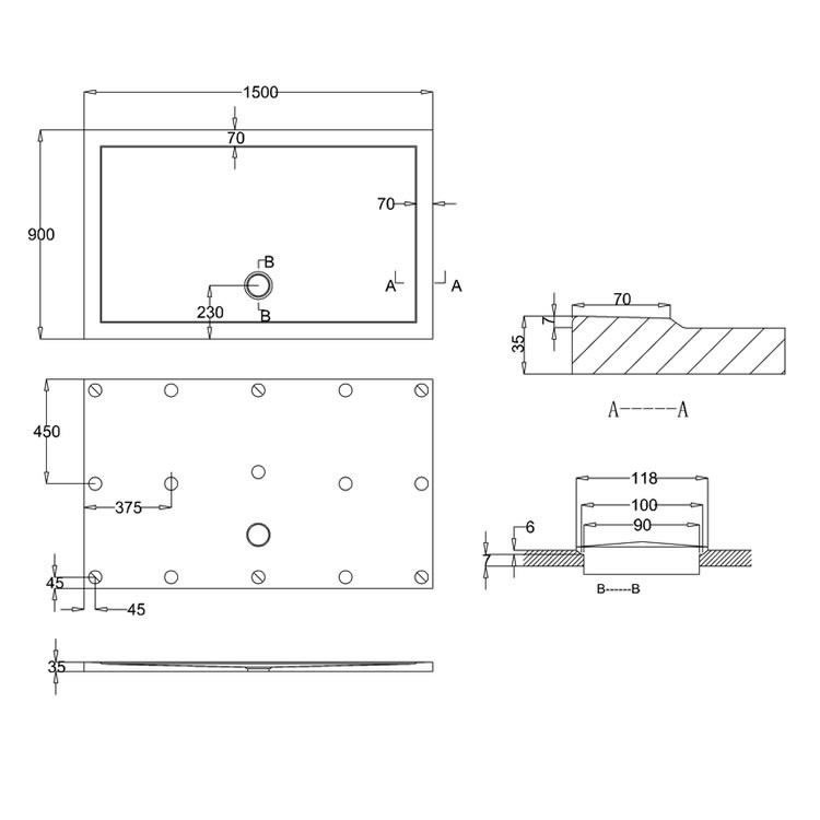 Zamori 35mm Rectangular 1500mm x 900mm Shower Tray Sanctuary Bathrooms