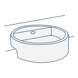 iconography image of a circular or round semi-recessed basin/bathroom sink