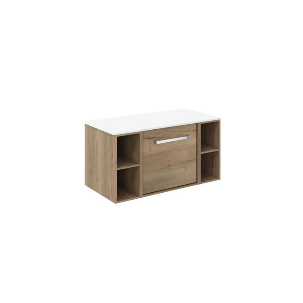 Cutout image of Crosswater Infinity 900mm Windsor Oak Vanity Unit & Polar White Worktop
