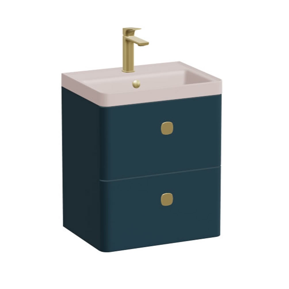 Vado Cameo 500mm Atlantic Blue Wall Hung 2 Drawer Vanity Unit & Pink Clay Basin