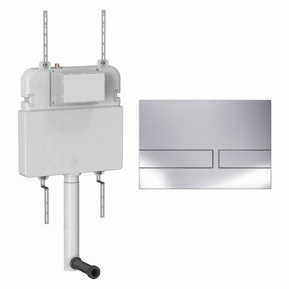 Cutout image of Crosswater 530mm Concealed Back-to-Wall Cistern & Venue Chrome Dual Flush Plate
