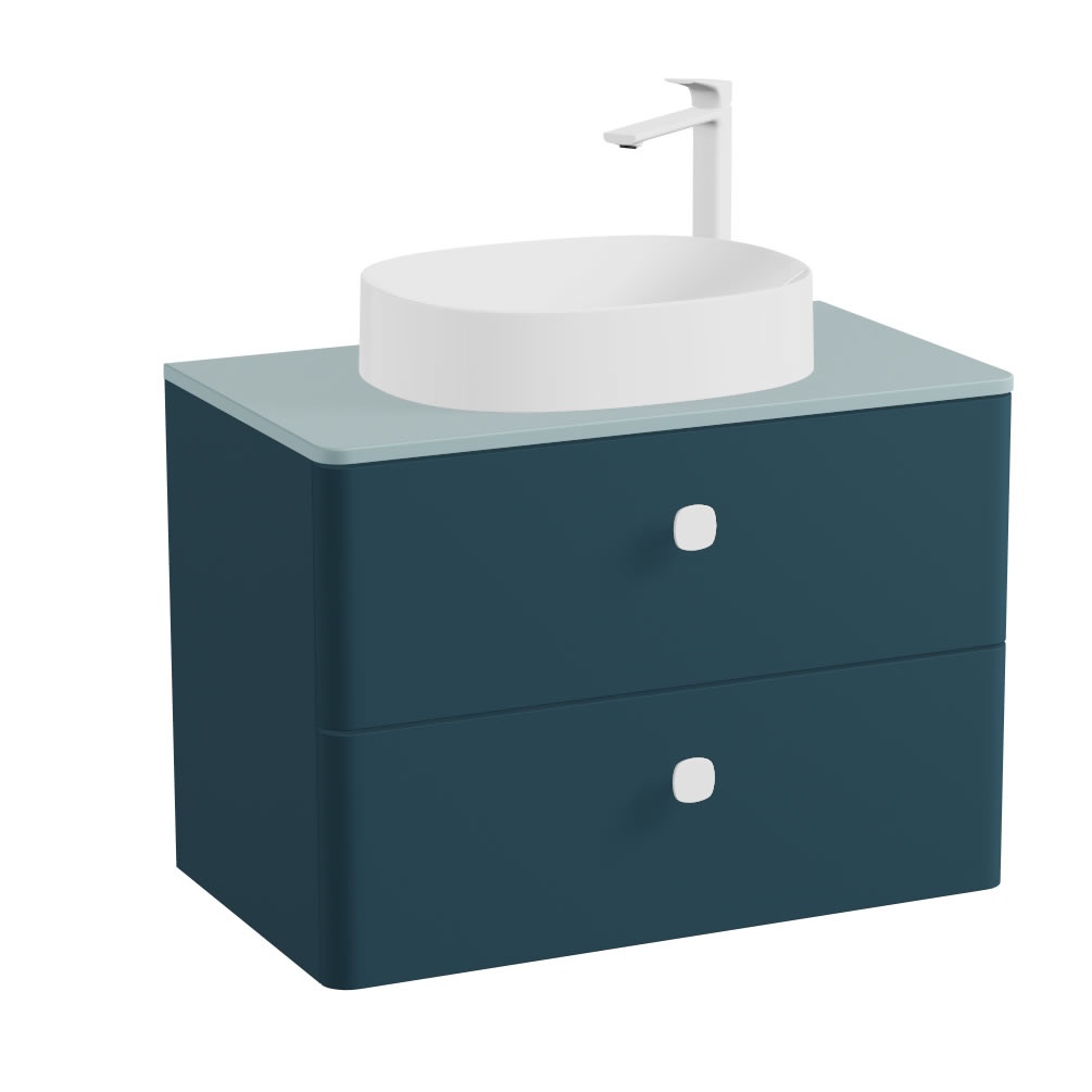 Vado Cameo 800mm Atlantic Blue Wall Hung 2 Drawer Vanity Unit, Cove Blue Worktop & Gloss Basin