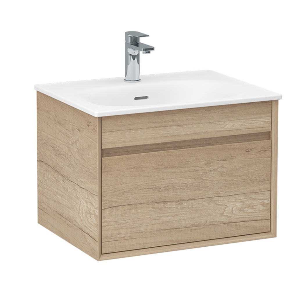 Imex Alma Natural Oak 600mm Wall Mounted Single Drawer Vanity Unit Cut Out