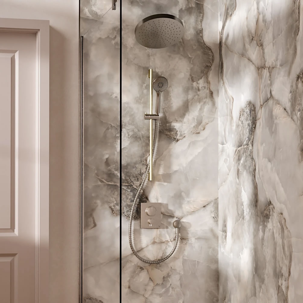 Lifestyle image of Crosswater Crossbox Brushed Nickel Dual Outlet Revive Slide Rail Shower Set