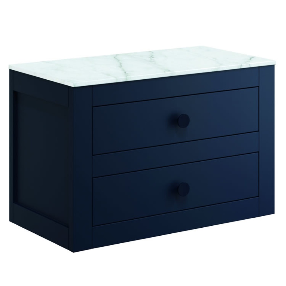 Cutout image of Crosswater Canvass Deep Indigo Blue Wall-Hung Vanity Unit with Marble Worktop 700mm
