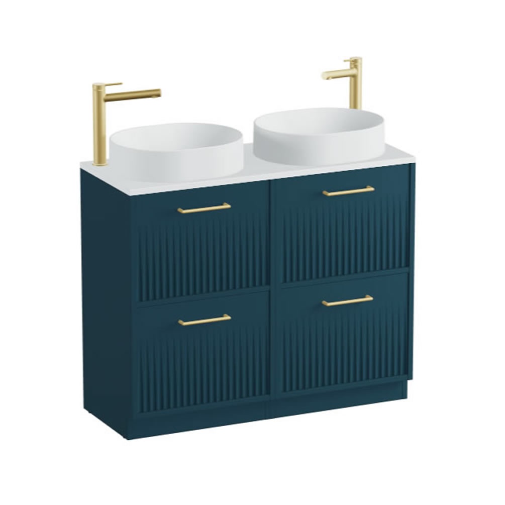 Vado Safari Fluted 1000mm Atlantic Blue Floorstanding Vanity Unit & Arctic White Worktop