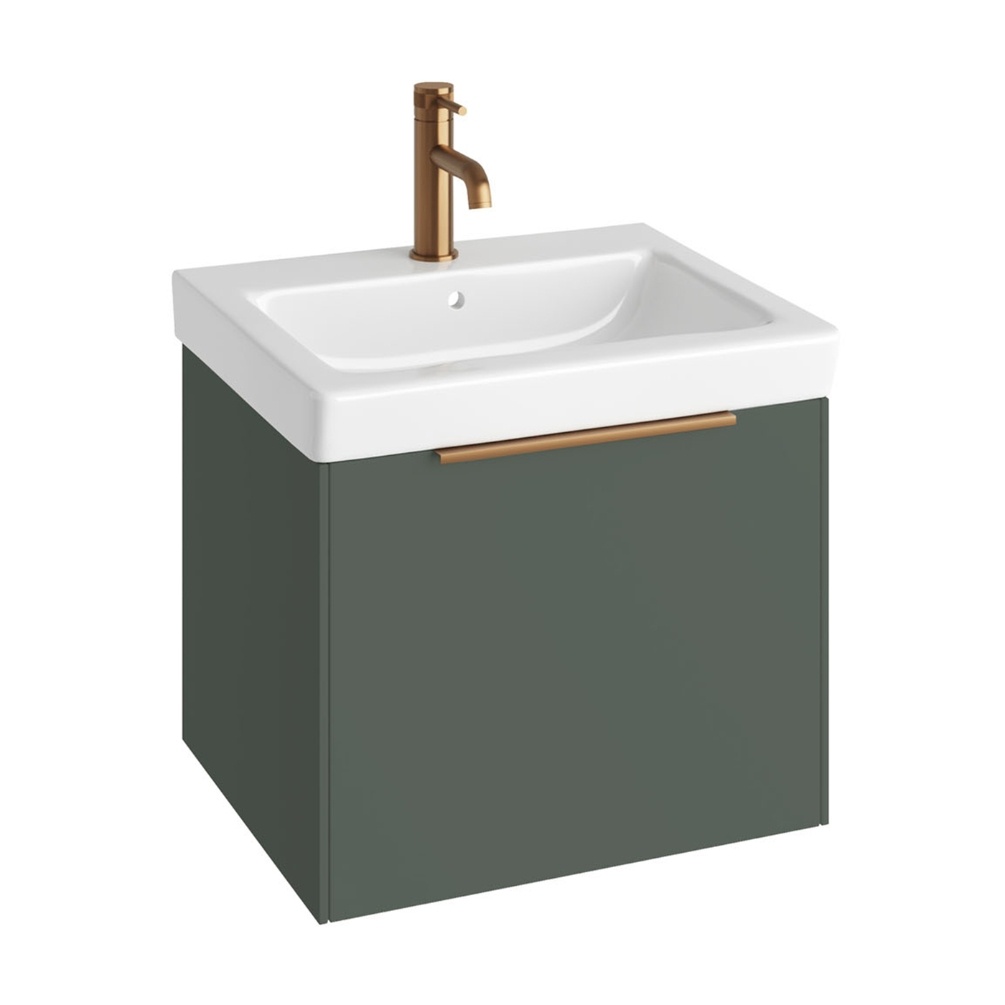 Product Cut out image of the Abacus Concept Simple S3 Sage Green 550mm Basin & Vanity Unit with a Brushed Bronze Furniture Handle