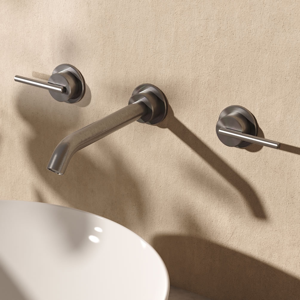 Lifestyle image of Crosswater 3ONE6 Lever Stainless Steel 3 Hole Wall Mounted Basin Mixer