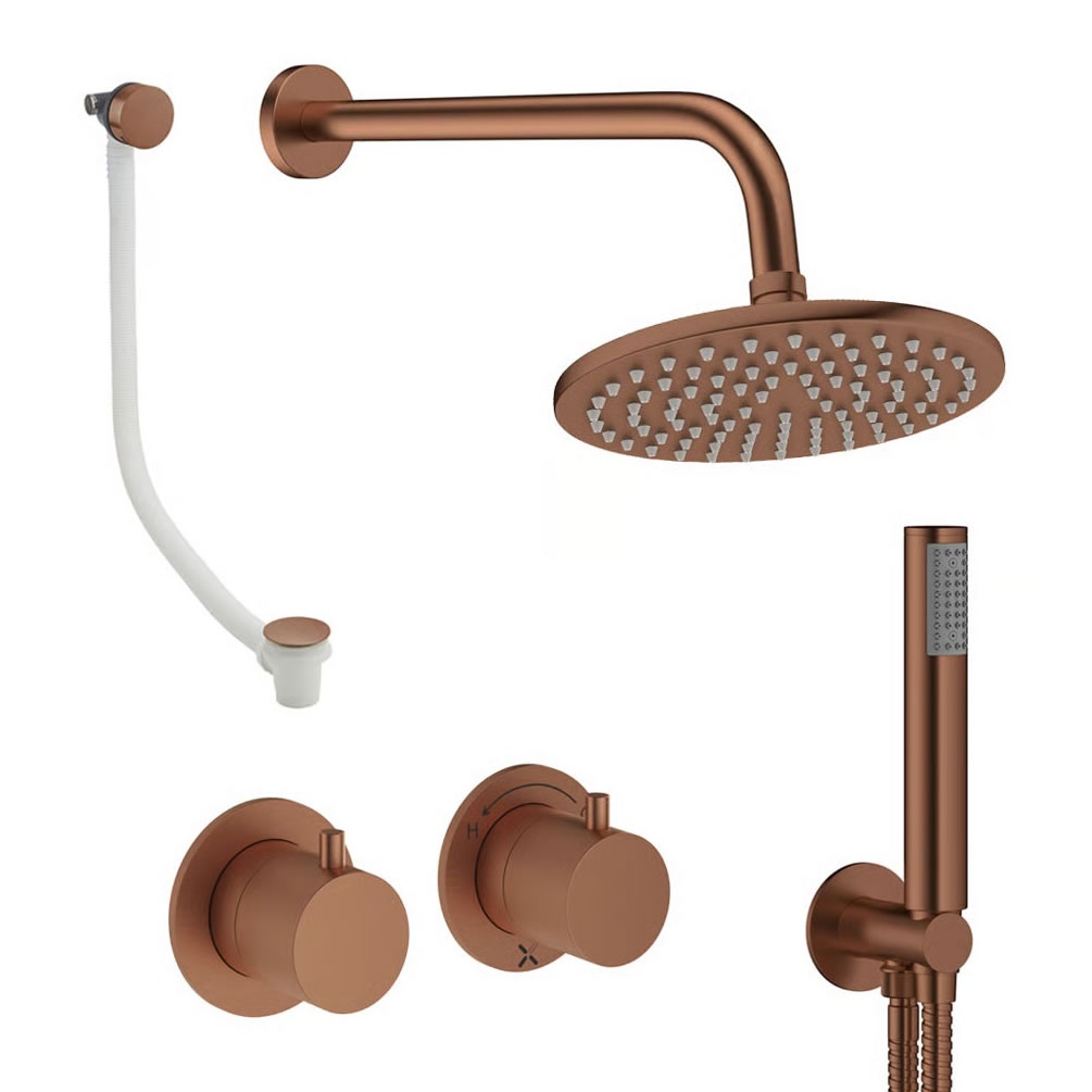 Cutout image of Crosswater Module Brushed Bronze Triple Outlet Shower Bath Set