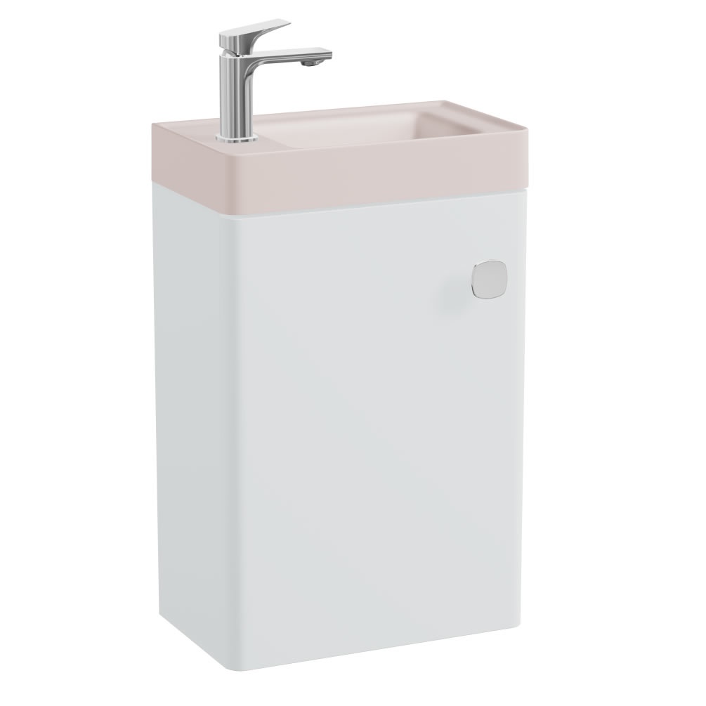 Vado Cameo 400mm Arctic White Wall Mounted Vanity Unit & Pink Basin - Left Hand