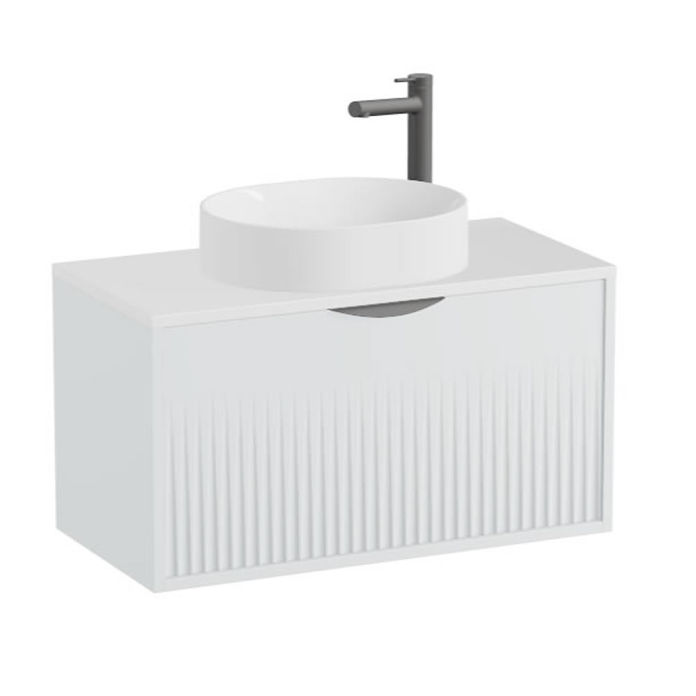 Vado Safari Fluted 800mm Arctic White Wall Hung Vanity Unit & Gloss Worktop