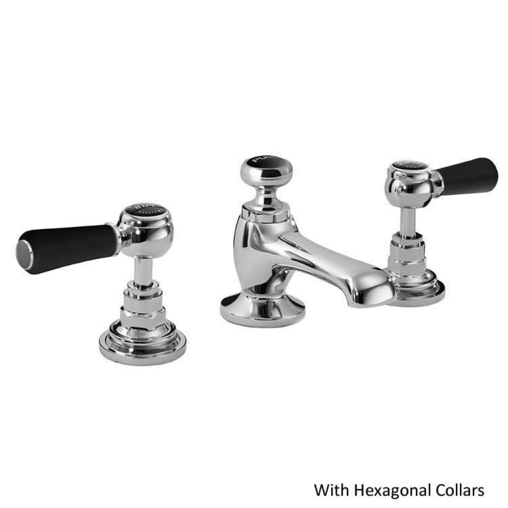 Photo of Bayswater Lever Black & Chrome 3TH Basin Mixer with Hexagonal Collars