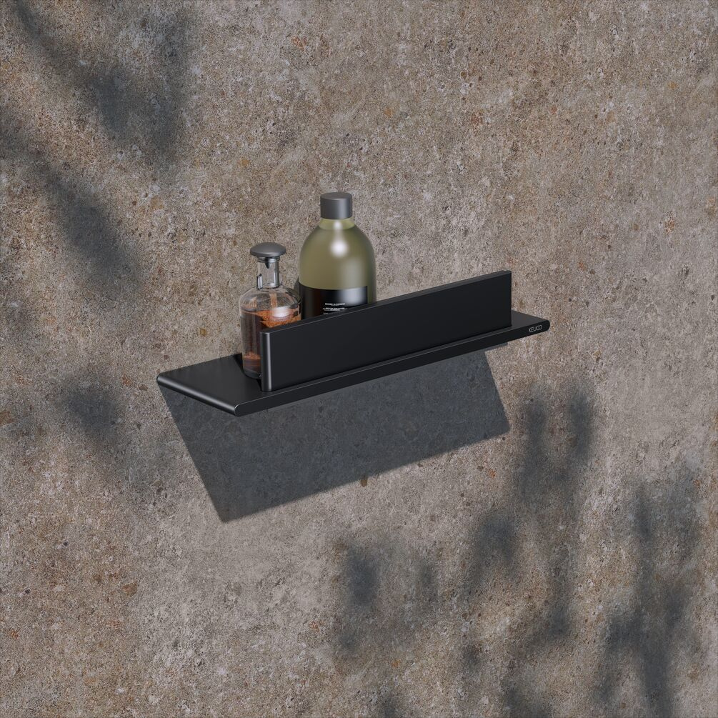 KEUCO Aveno Matt Black Rectangular Shower Shelf with Wiper Lifestyle
