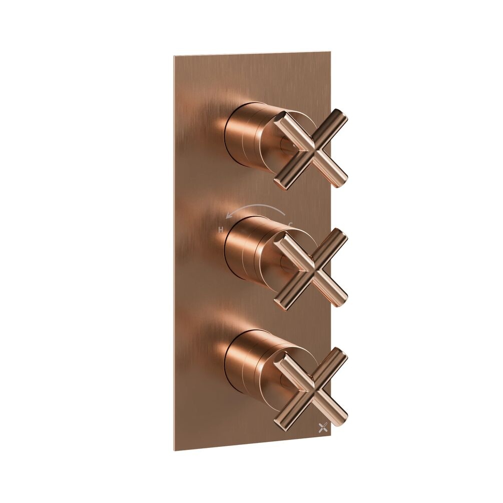 Crosswater MPRO Crosshead Brushed Bronze 2 Outlet 3 Handle Shower Valve