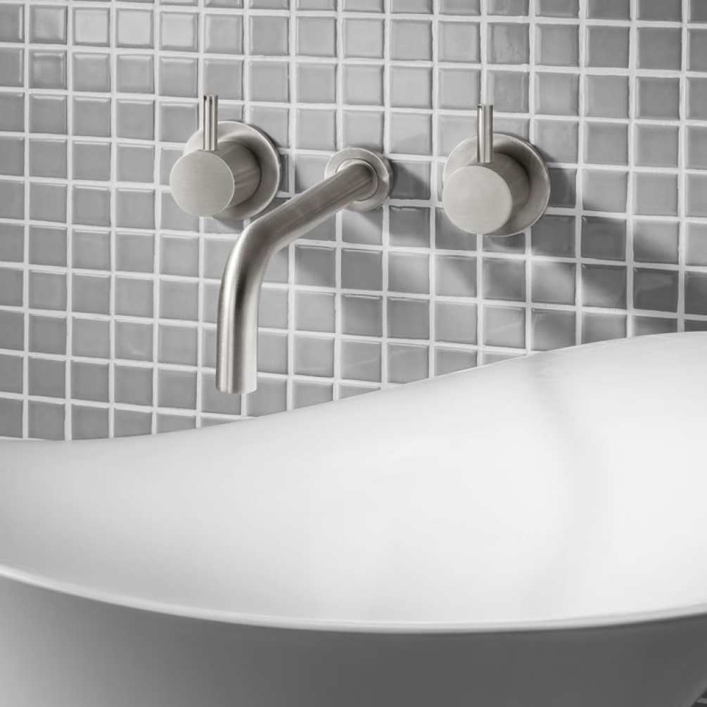 Photo of Crosswater MPRO Brushed Stainless Steel Basin 3 Hole Set - Wall Mounted