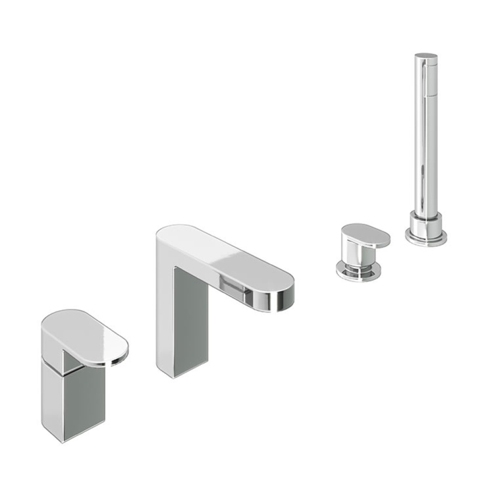 Product Cut out image of the Abacus Ki Chrome 4 Tap Hole Deck Mounted Bath Shower Mixer