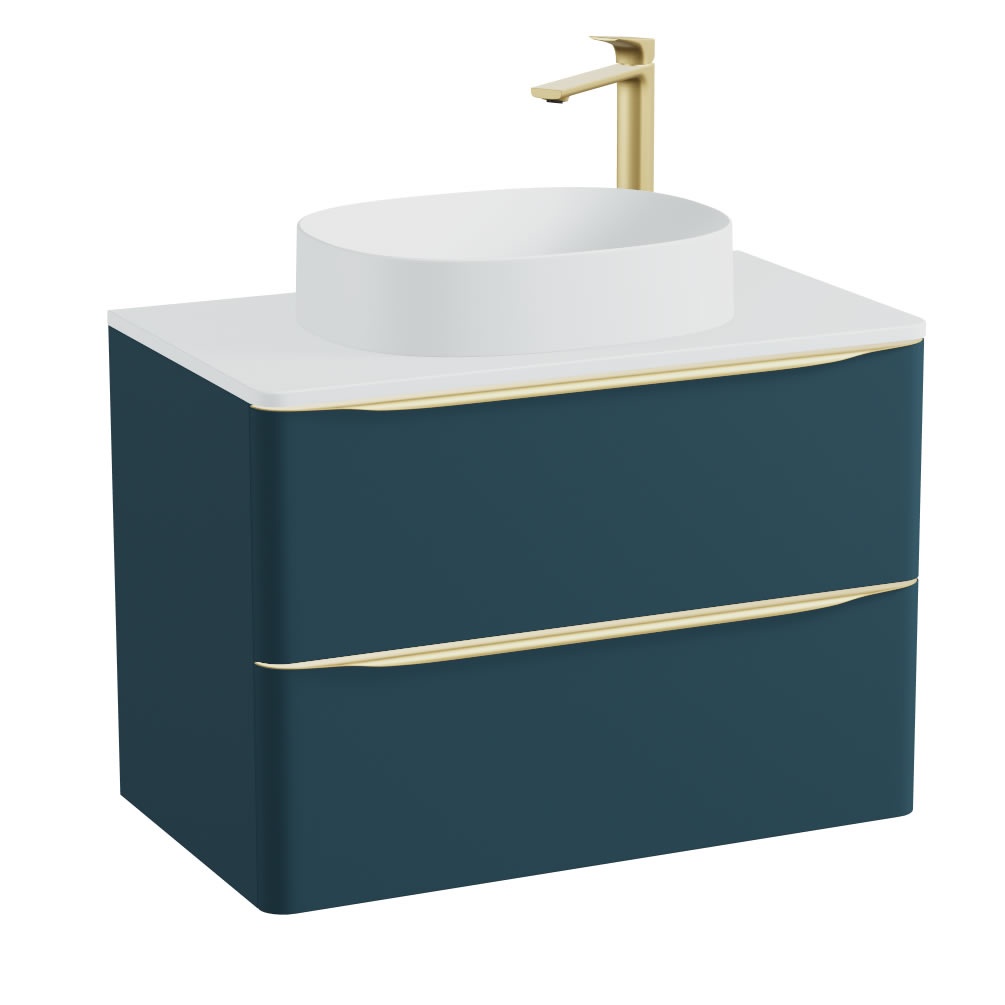 Vado Cameo 800mm Atlantic Blue Wall Hung 2 Drawer Vanity Unit, Arctic Worktop & Basin