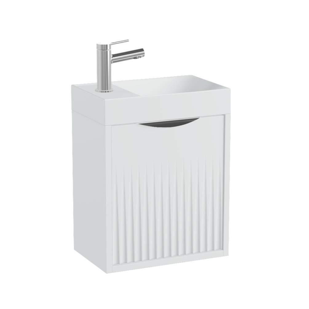 Vado Safari Fluted 400mm Arctic White Wall Hung Cloakroom Vanity Unit & Mineral Basin - LH