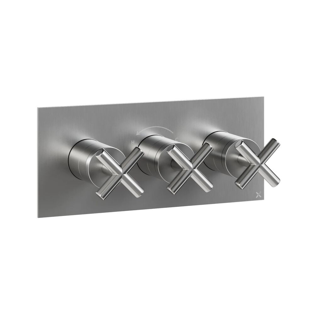 Crosswater MPRO Crosshead Brushed Stainless Steel Landscape 3 Outlet 3 Handle Shower Valve