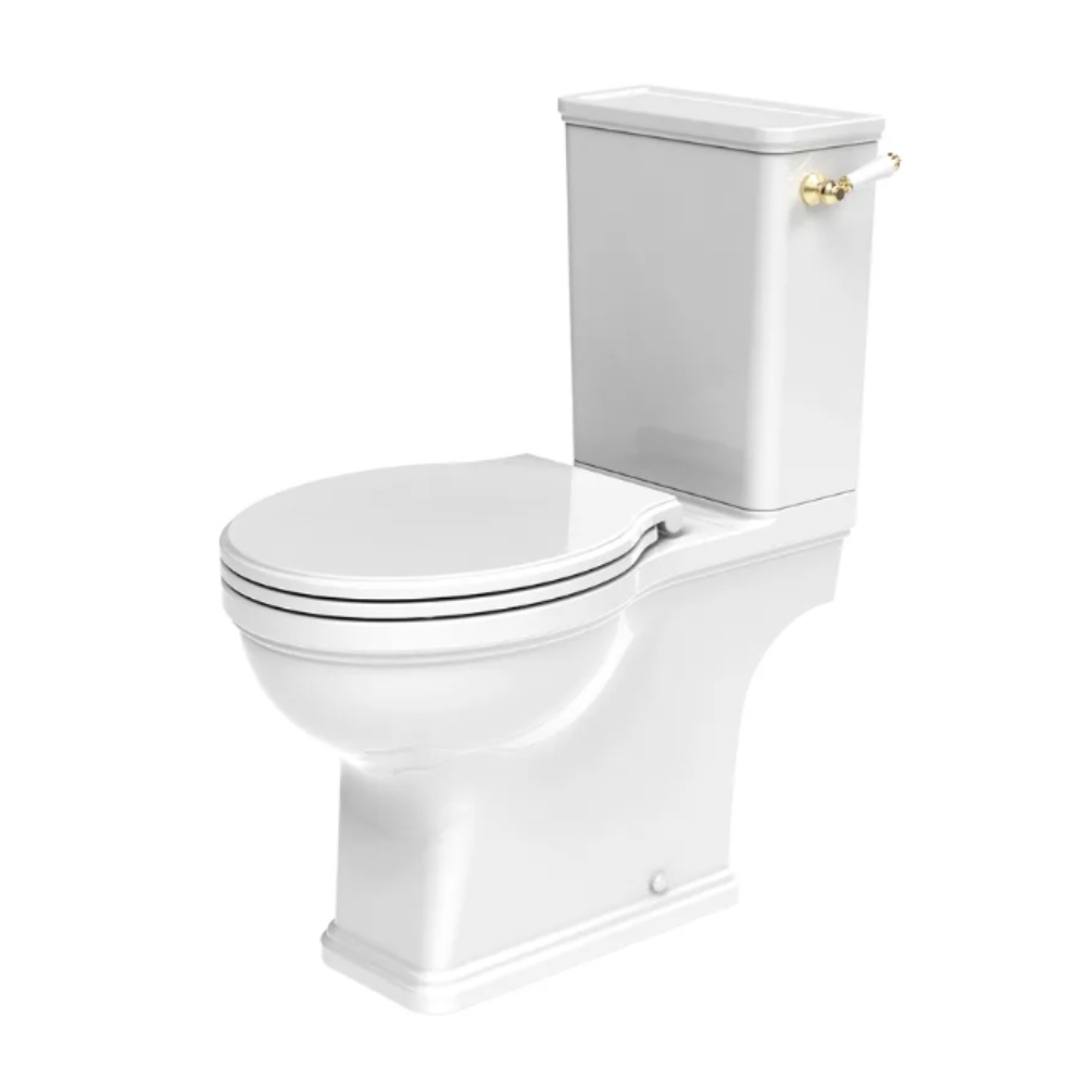 Product cut out image of the Tavistock Marston Close Coupled Open Back Toilet with Brushed Brass Handle
