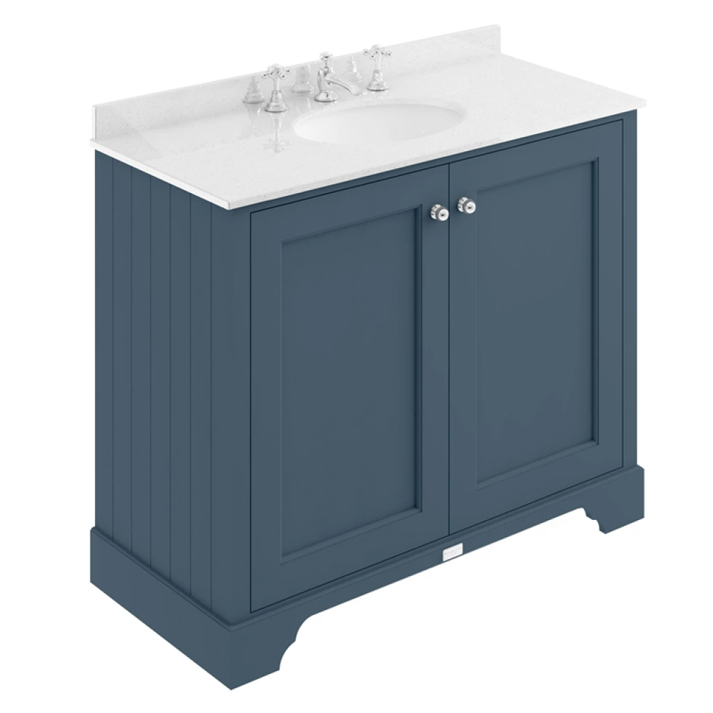 Bayswater Stiffkey Blue 1000mm 2 Door Vanity Unit & White 3TH Worktop
