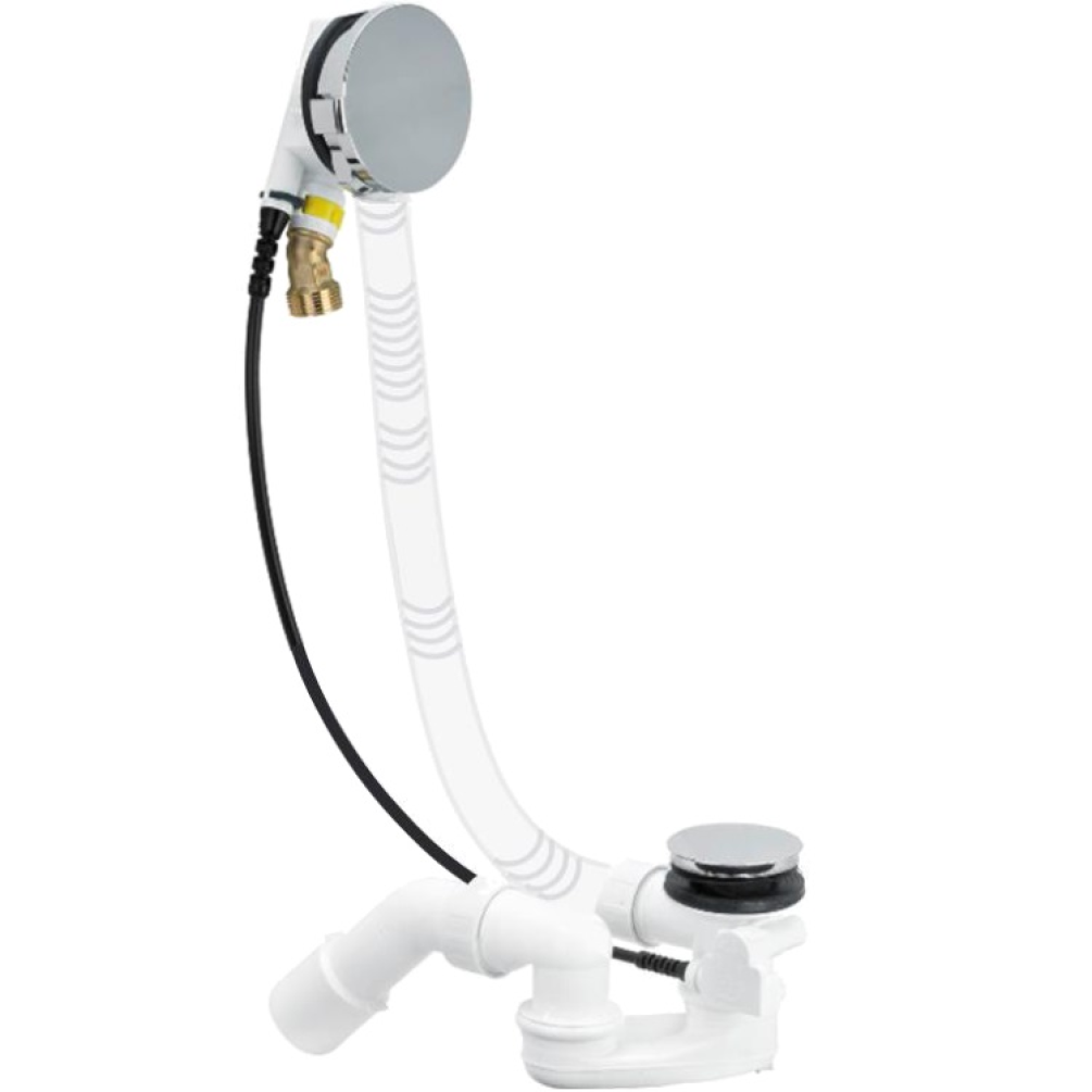 Product cutout image of Villeroy and Boch Multiplex Trio outlet, overflow and water inlet with chrome finish