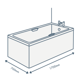 iconography image of a bathtub with 1700mm length text and 700mm width text illustrating this sized bath