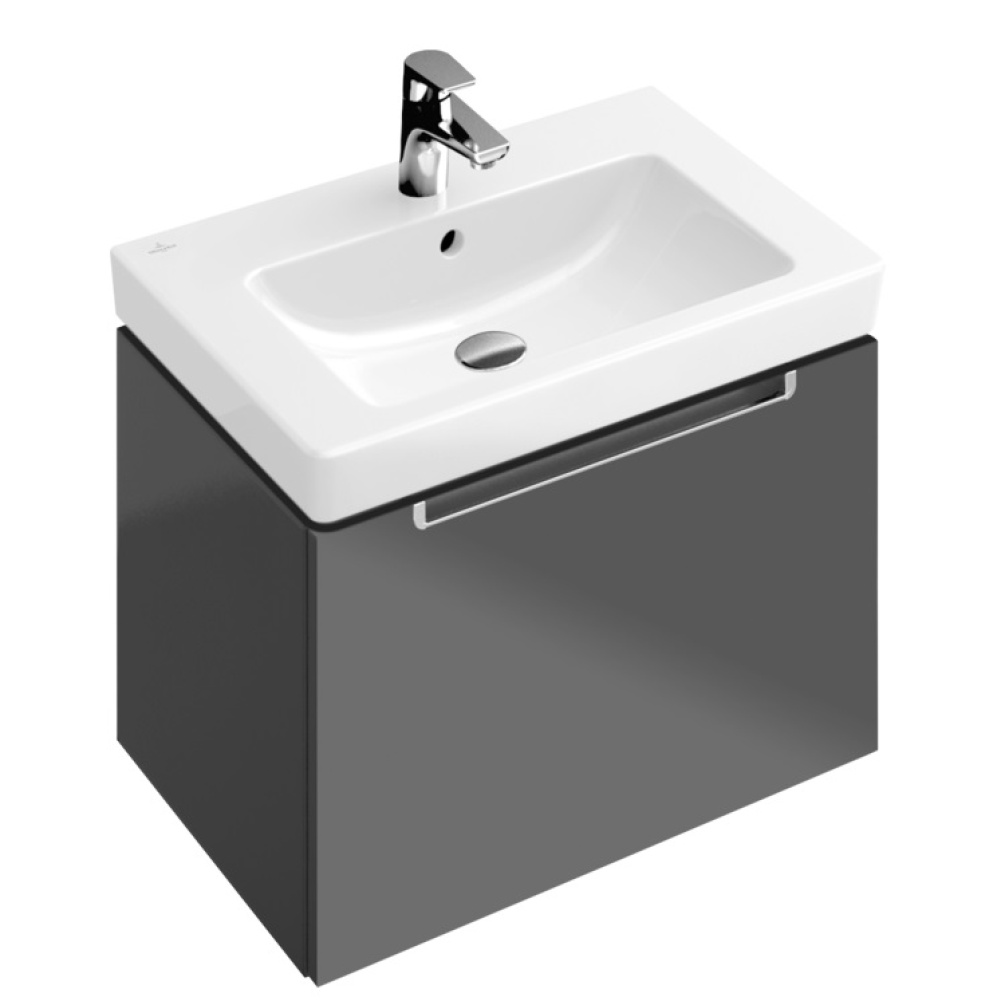 CGI Product cut out image of Villeroy and Boch Subway 2.0 Single Drawer 600mm Vanity Unit and Basin in Glossy Grey A68710FP