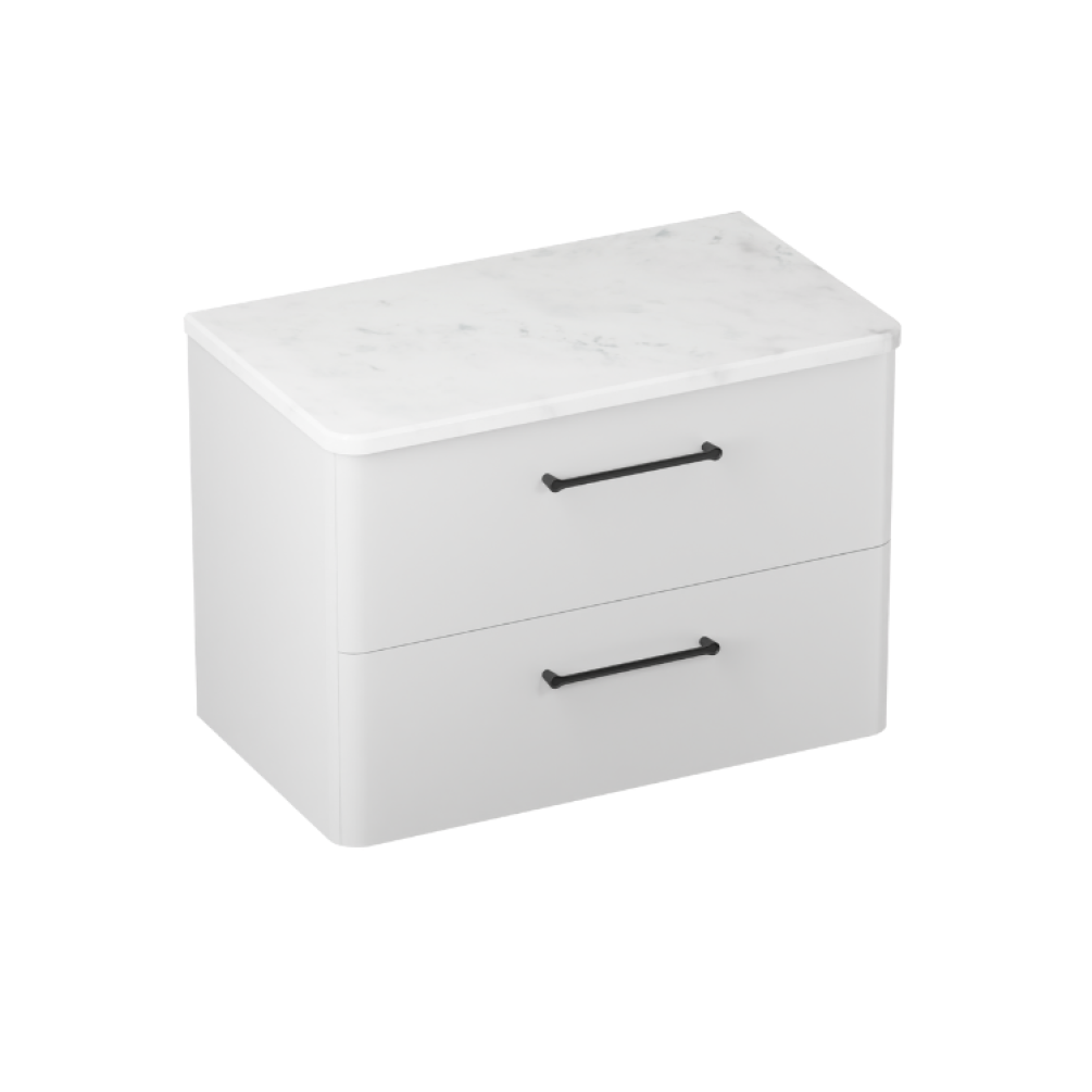 Product cut out photo of Britton Bathrooms Camberwell 800mm Frosted White Wall Hung Vanity Unit with Black Handles C80DDW