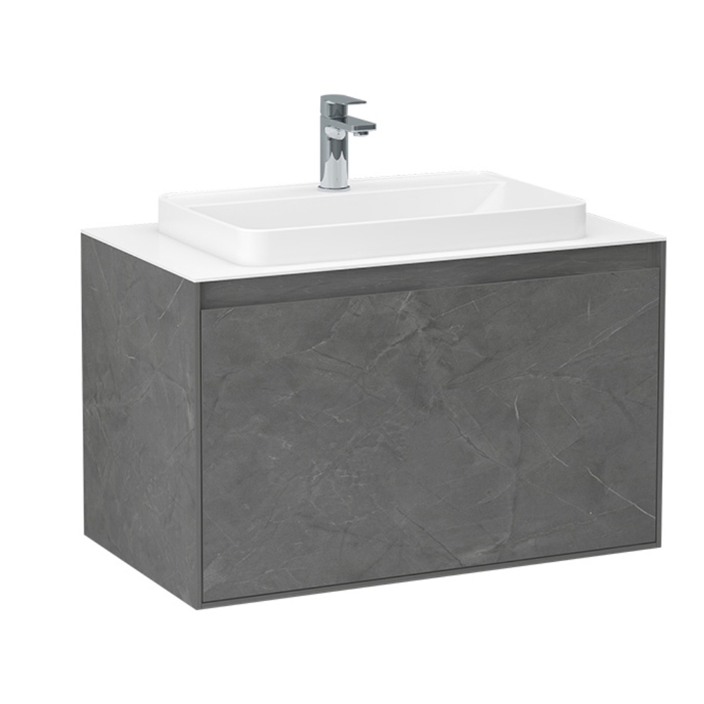 Imex Arco Grey Marble 800mm Wall Mounted Single Drawer Countertop Vanity Unit Cut Out