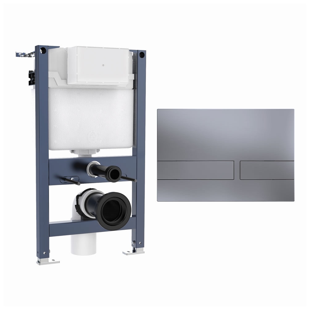 Cutout image of Crosswater 820mm Wall-Hung Cistern Frame & Venue Brushed Nickel Dual Flush Plate