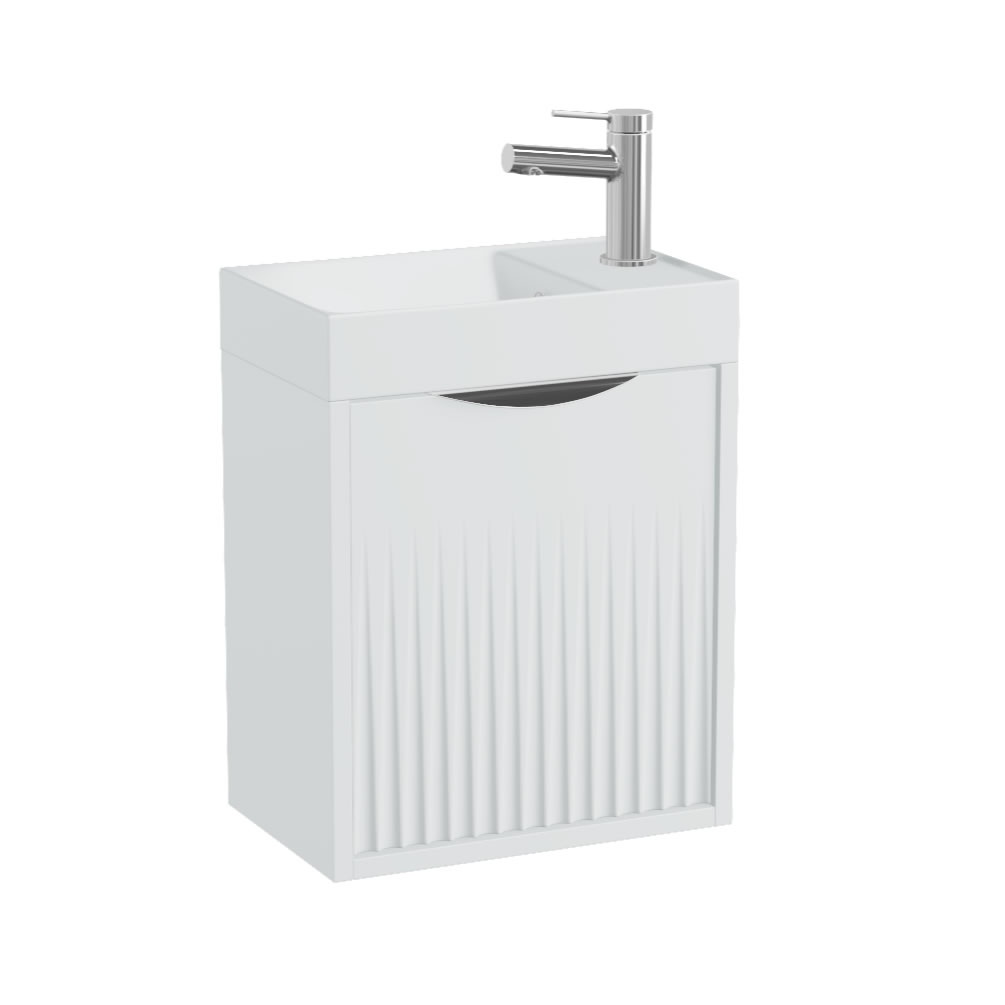 Vado Safari Fluted 400mm Arctic White Wall Hung Cloakroom Vanity Unit & Mineral Basin