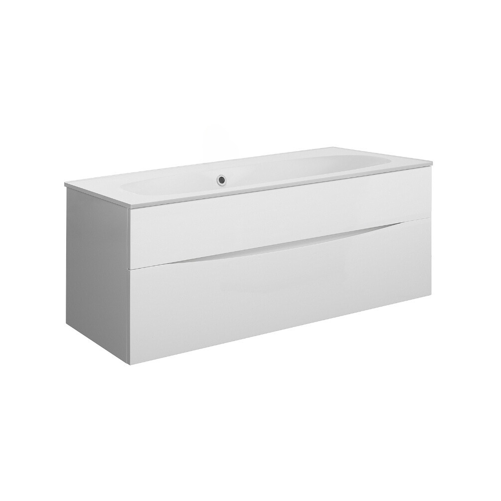 Product Cut out image of the Crosswater Glide II White Gloss 1000mm Double Drawer Unit with Matt White 0 Tap Hole Basin