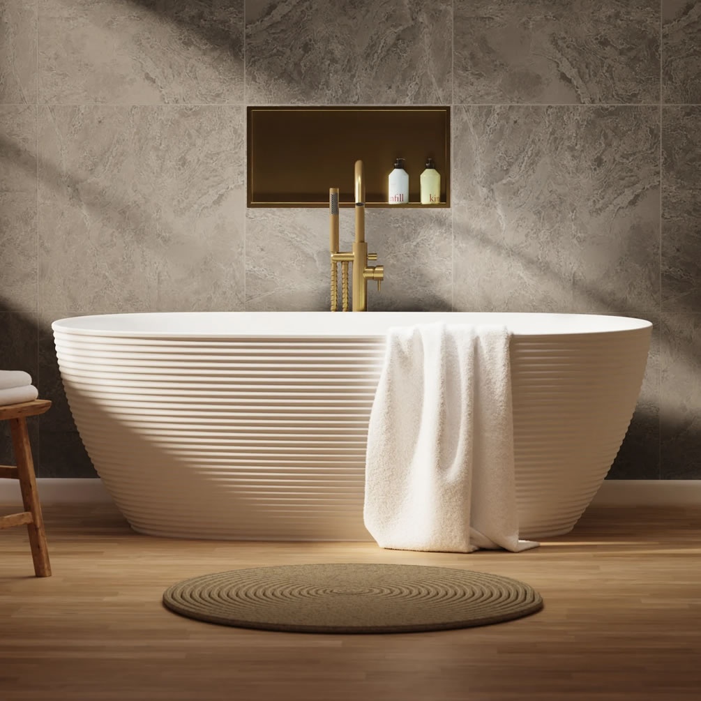 Lifestyle image of Crosswater Auriga Matt White 1700 x 800mm Freestanding Bath