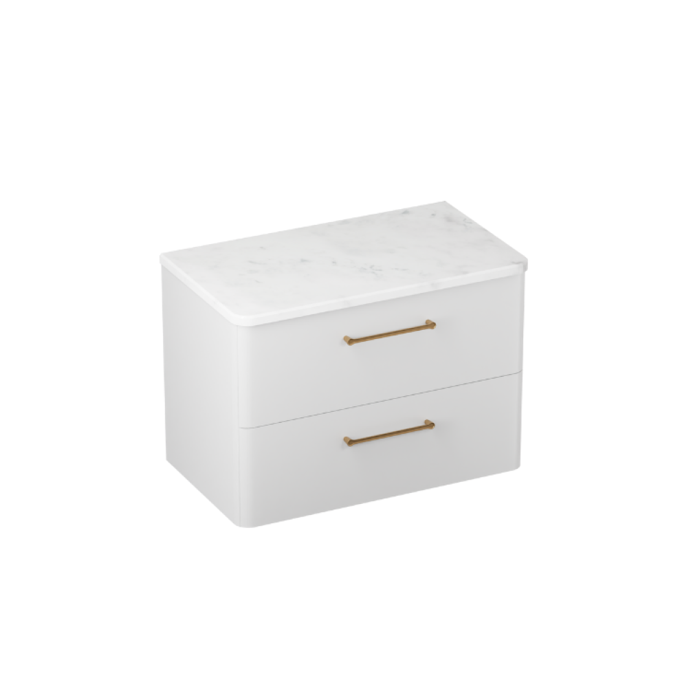 Product cut out photo of Britton Bathrooms Camberwell 800mm Frosted White Wall Hung Vanity Unit with Brass Handles C80DDW
