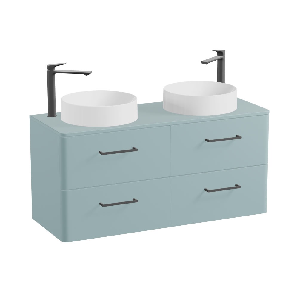 Vado Cameo 1200mm Cove Blue Wall Hung 4 Drawer Vanity Unit, Worktop & Gloss White Basin