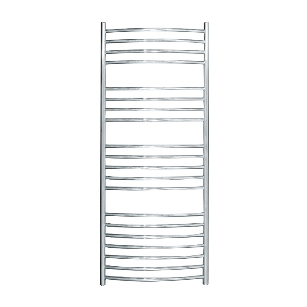 Cut out image of the The Sussex Range by JIS Adur 1250mm x 520mm Polished Stainless Steel Curved Electric Towel Rail