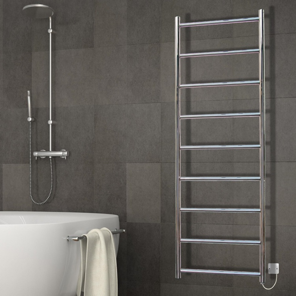 Product lifestyle image photo close-up of The Sussex Range by JIS Lindfield Ladder Towel Rail in Polished Stainless Steel Finish LINDFIELD-P
