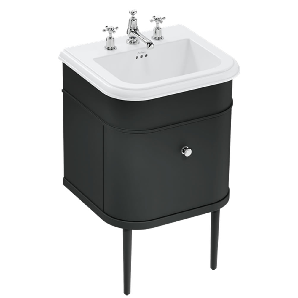 Burlington Chalfont 550mm Matt Black Vanity Unit & Ceramic Basin - 3 Tap Holes
