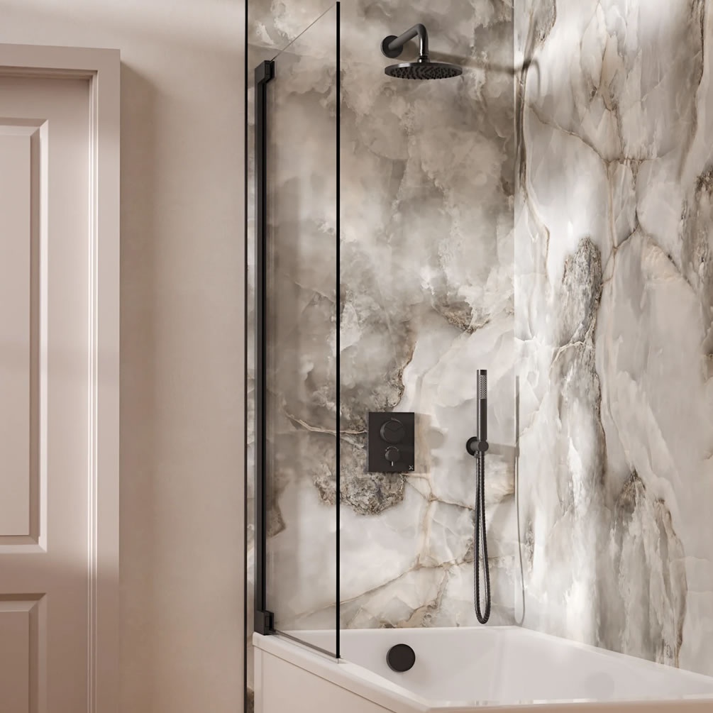 Lifestyle image of Crosswater Crossbox Push Slate Triple Outlet Shower Bath Set