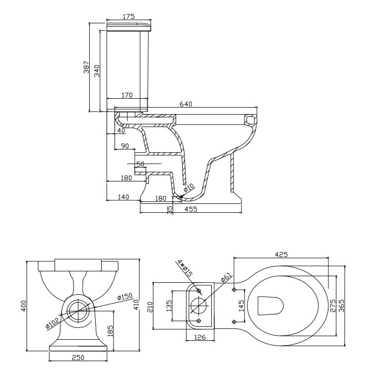 Bayswater Victrion Close Coupled Toilet, Cistern & Seat Sanctuary