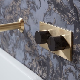 Lifestyle image of Vado Individual Knurled X Fusion Gold & Black Dual Outlet Shower Valve Horizontal