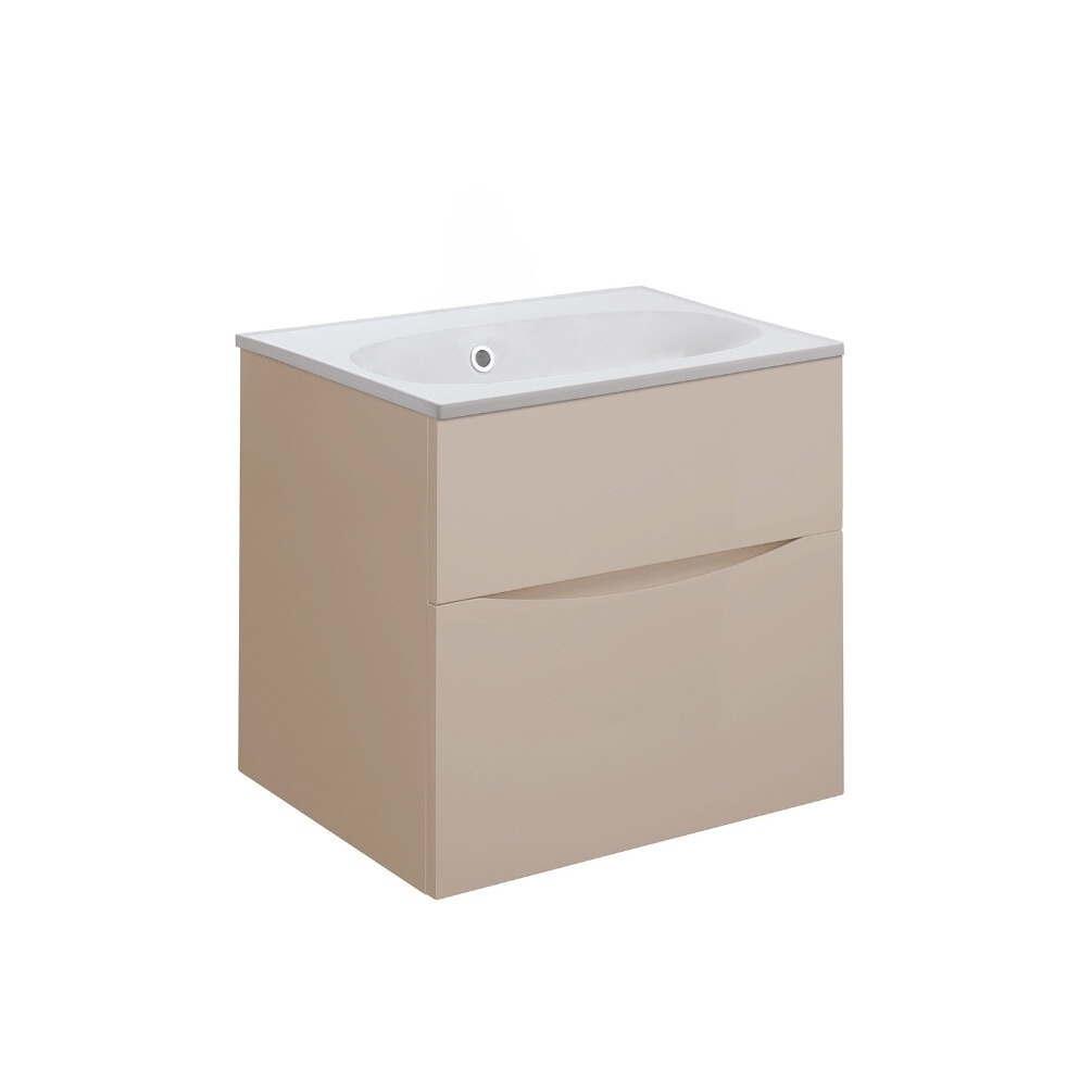 Product Cut out image of the Crosswater Glide II Warm Stone 500mm Double Drawer Unit with Matt White 0 Tap Hole Basin