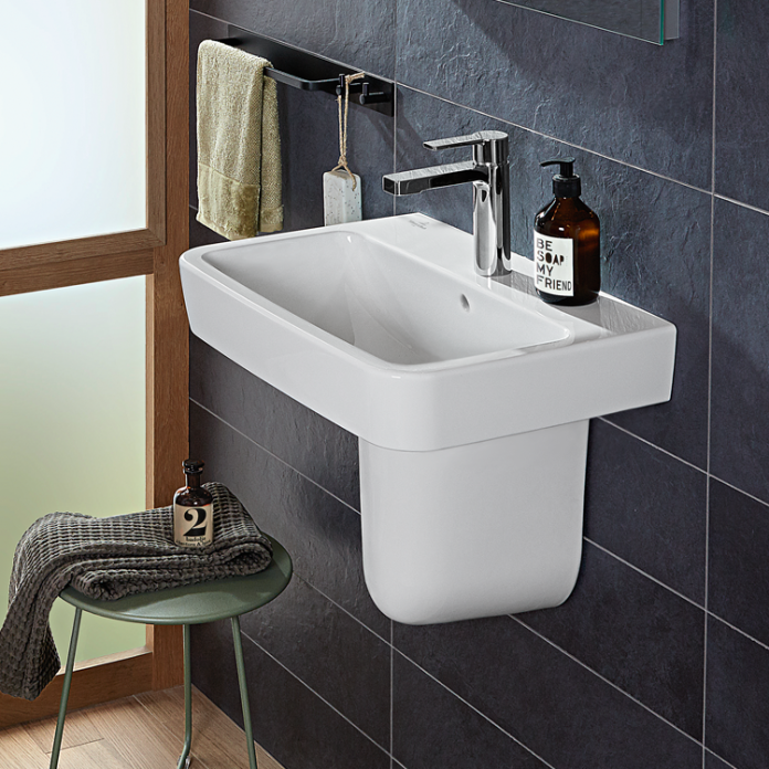 Lifestyle Photo of Villeroy and Boch O.Novo 450mm Hand Wash Basin and Semi Pedestal