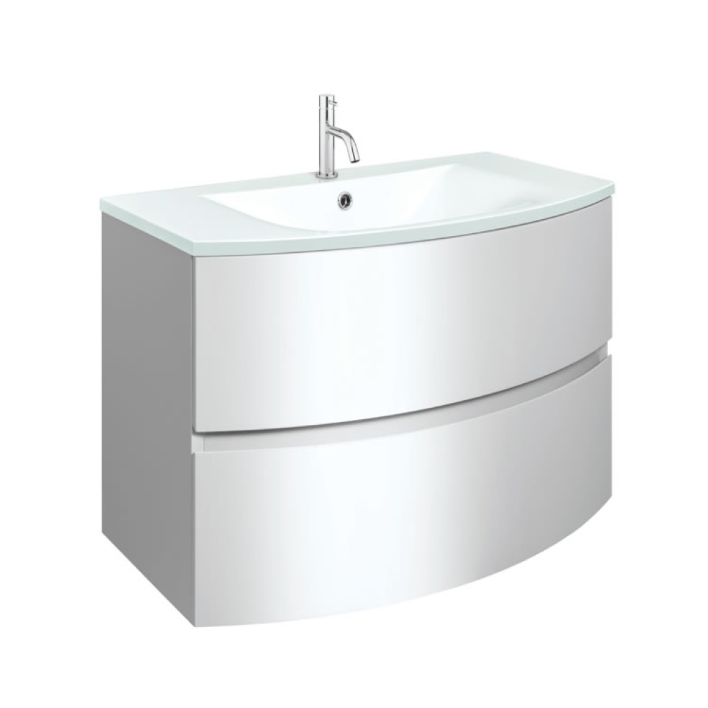 Cutout image of  Crosswater Svelte 800 White Gloss Wall-Hung Vanity Unit & Ice White Basin