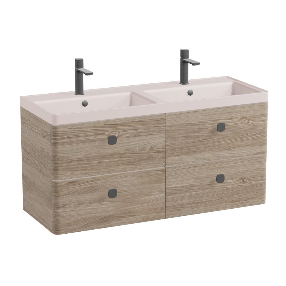 Vado Cameo 1200mm Atlantic Oak 4 Drawer Wall Hung Vanity Unit & Pink Basin